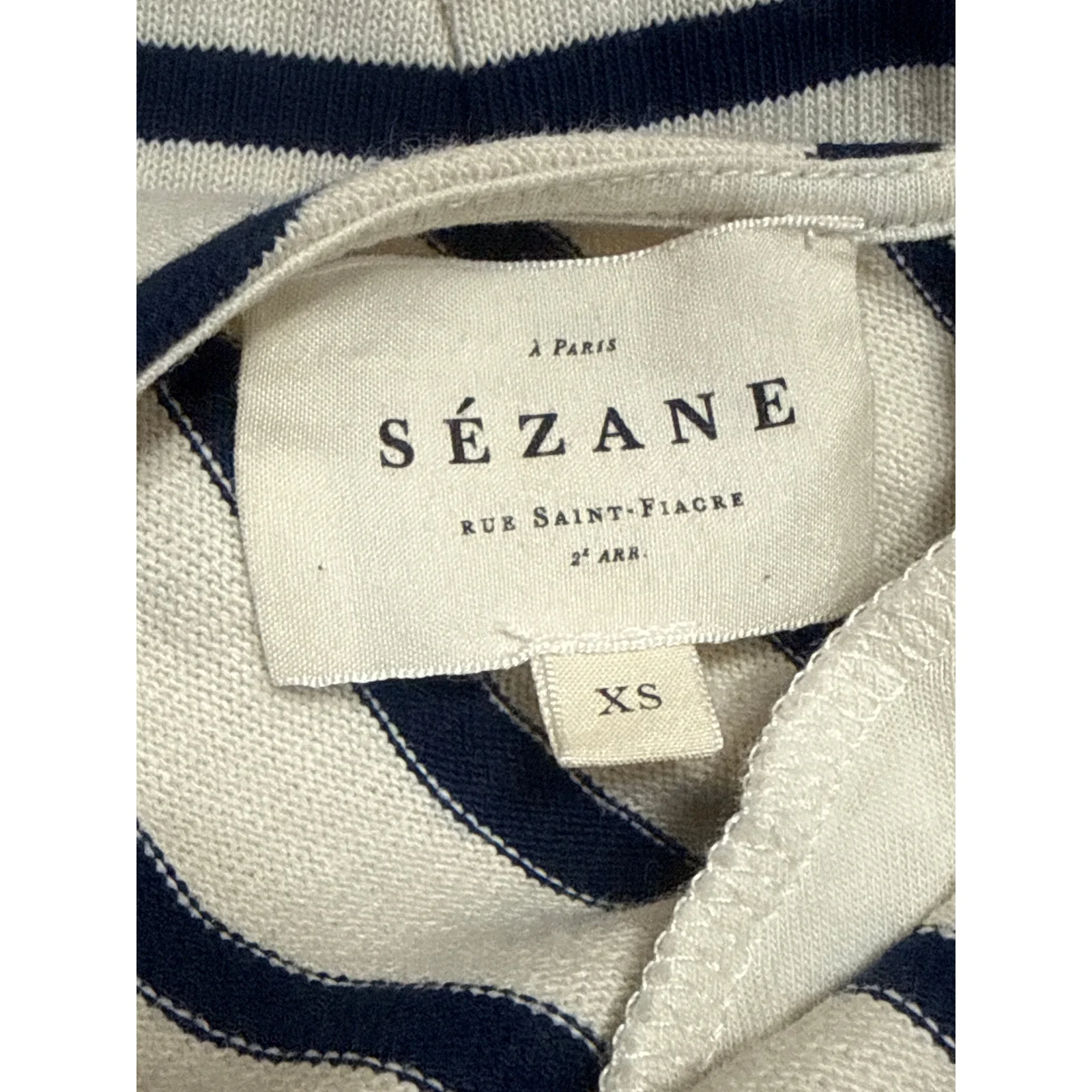 Sezane Women's Cream Navy Blue Striped Knit Long Sleeve T Shirt Tee Top Size XS - Image 5