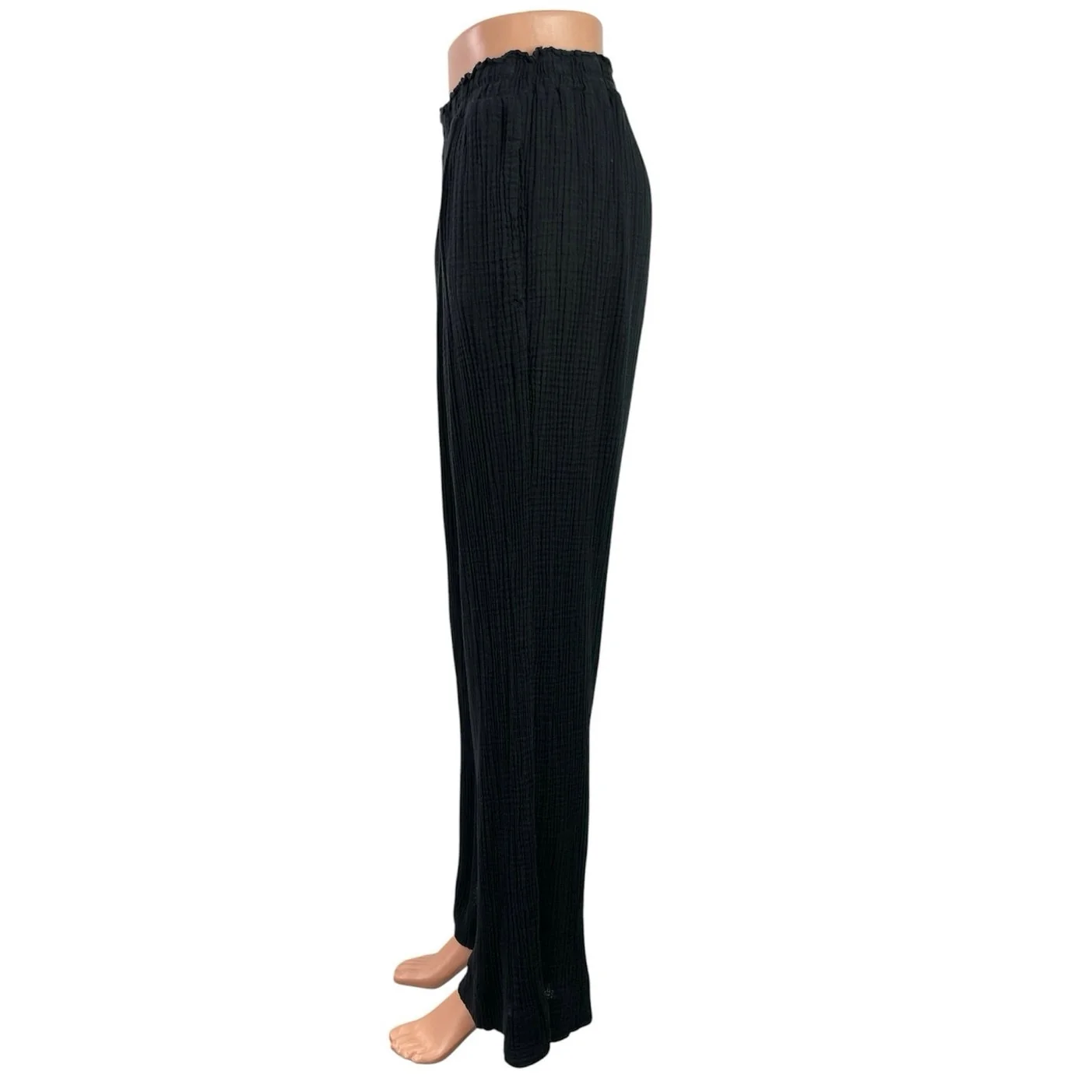 Shade & Shore Black Pull On High Rise Gauze Wide Leg Beach Cover Up Pants Size M - Image 2