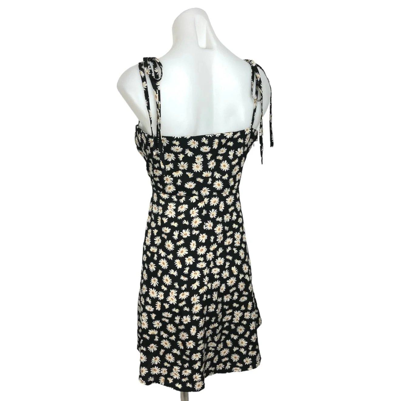 Shein Black Daisy Floral Square Neck Tie Sleeve A Line Mini Dress Size XL - Image 2