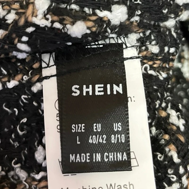 Shein Women's Black Checkered Plaid Tweed Button Front Mini A-Line Skirt Size L - Image 4