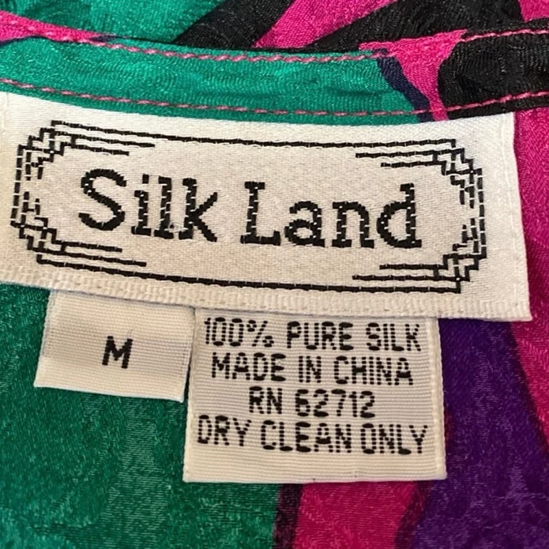 Silk Land 100% Silk Multicolor Abstract Print Sleeveless Cami Blouse Tank Top M - Image 3