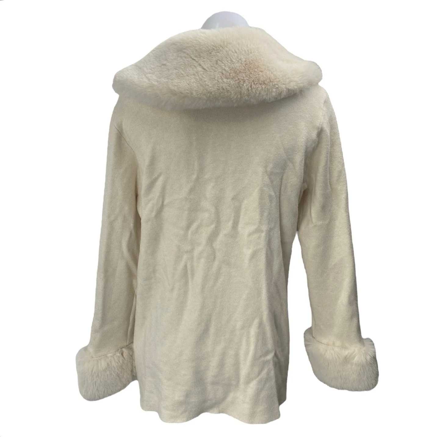 Sioni Women's Cream Long Sleeve Faux Fur Shawl Collar Cardigan Sweater Top Sz M - Image 2