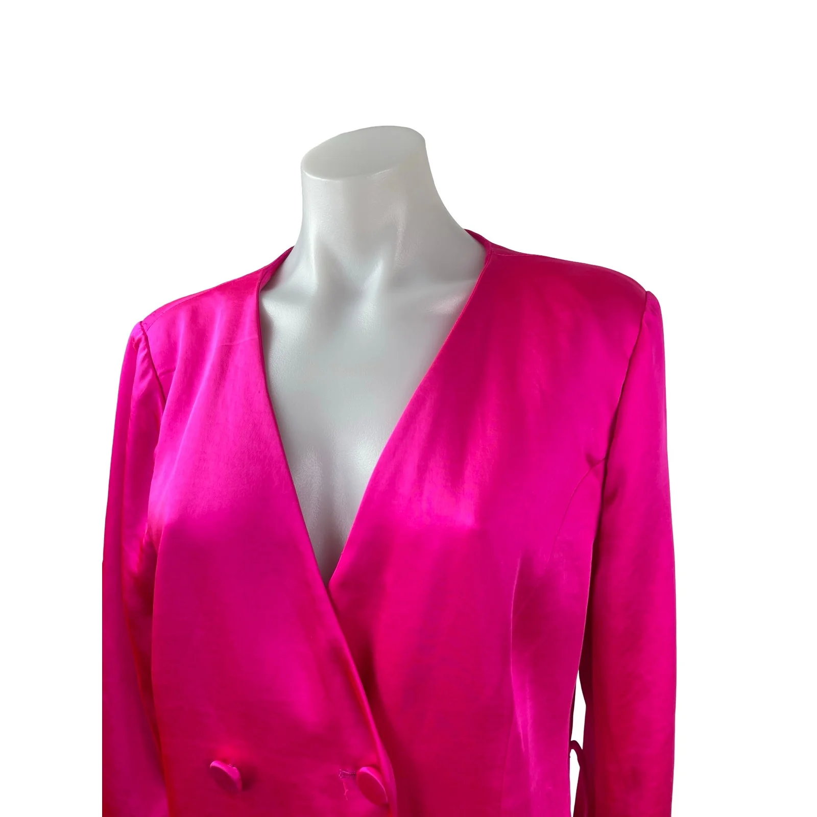 Skies are Blue Pink Silk Satin Double Breasted Long Sleeve Blazer Mini Dress M - Image 2