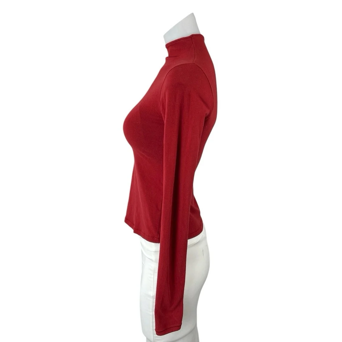 Skims Women's Red Mock Neck Long Sleeve Slim Jersey Tee T-Shirt Blouse Top Sz S - Image 2