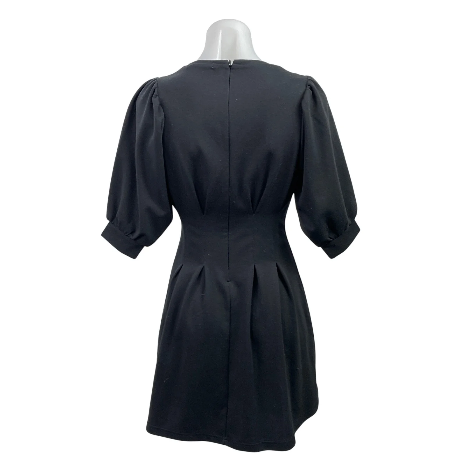 SLY Women's Black Half Puff Sleeve Cut Out Pleated Mini Flared A-line Dress Sz 1 - Image 3