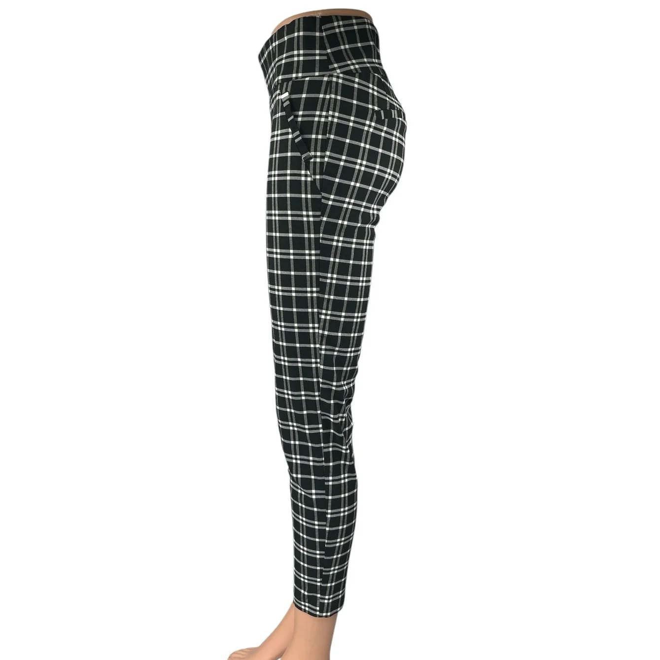 Soho Womens Black Plaid Checkered Skinny High Rise Trousers Leggings Pants Size S - Image 2