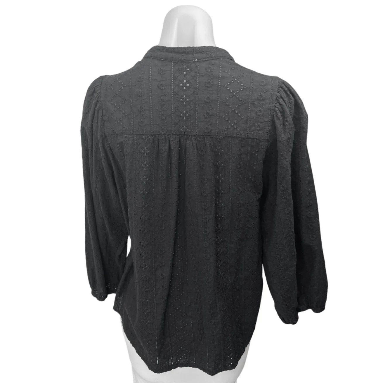 Solitaire Black Floral Embroidered Long Sleeve Button Down Shirt Top Size XL - Image 2