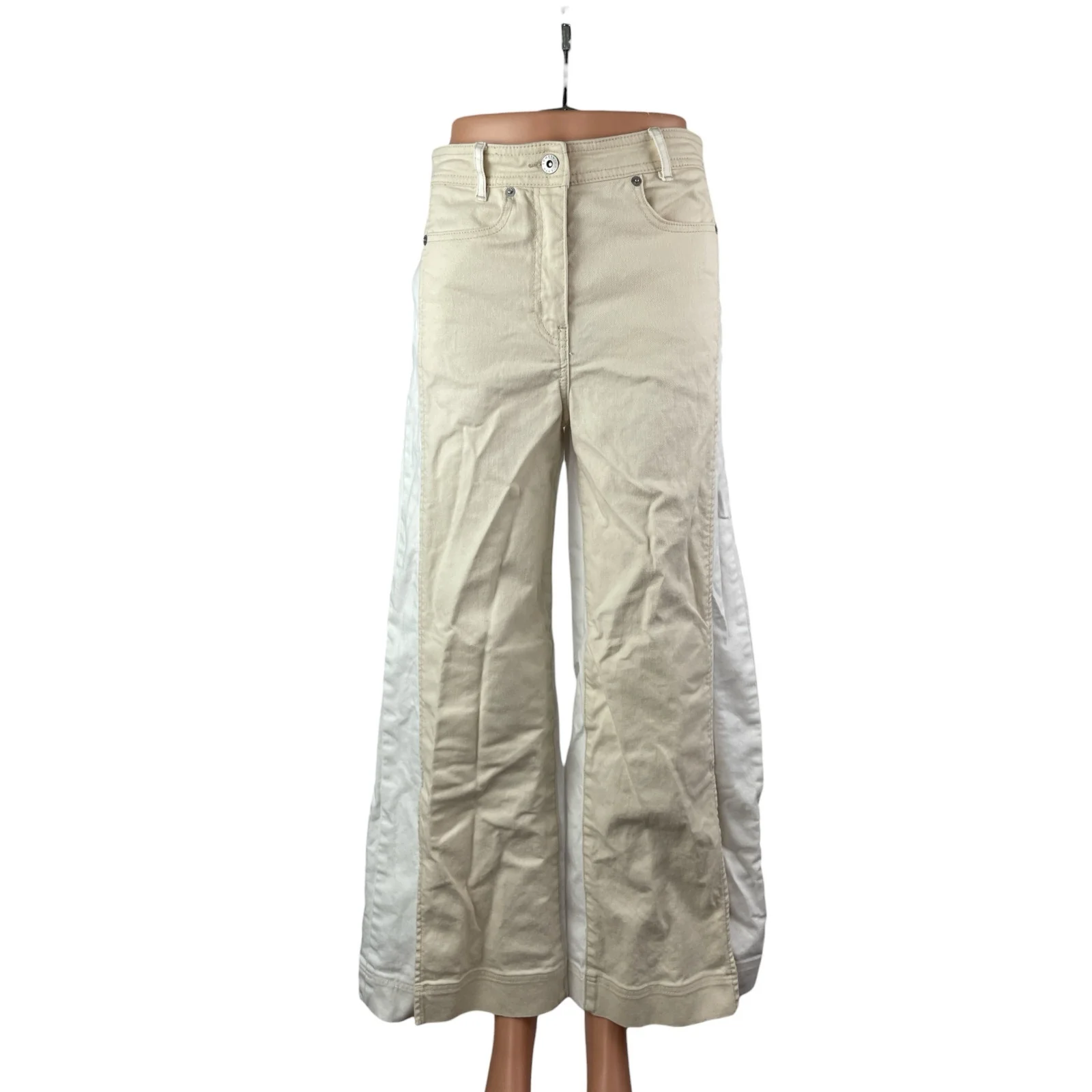 Something Navy Women's Beige White Colorblock Wide Leg Trousers Pants Size S