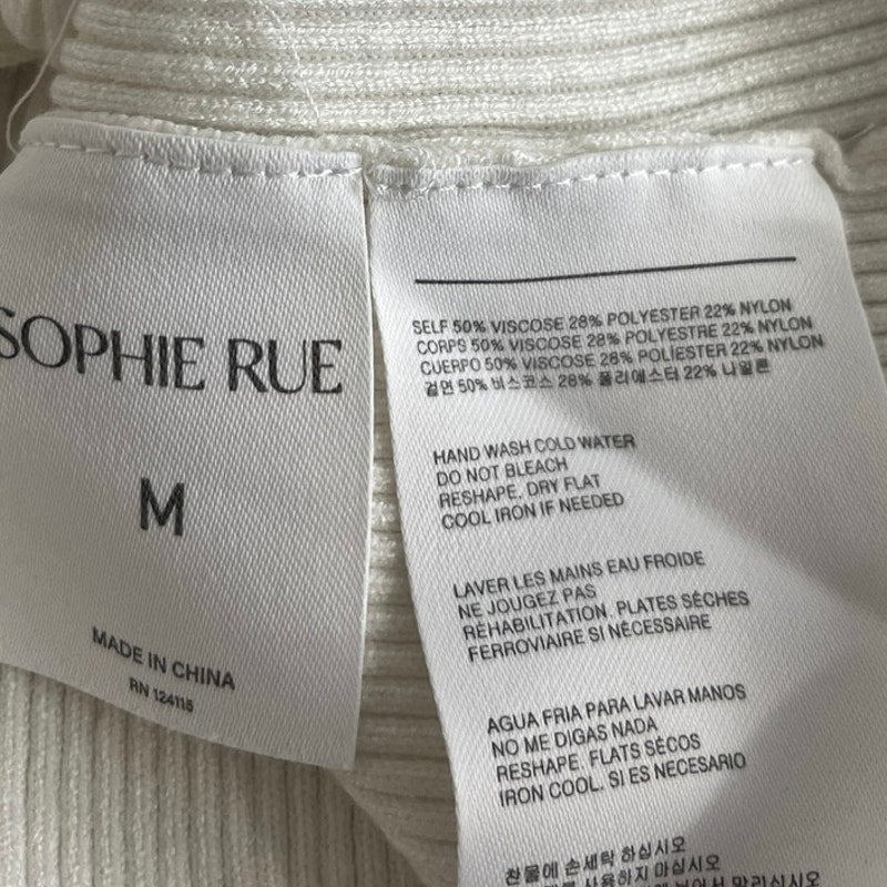 Sophie Rue White Pink Rib Knit Button Collar Short Sleeve Crop Polo Blouse Top M - Image 4