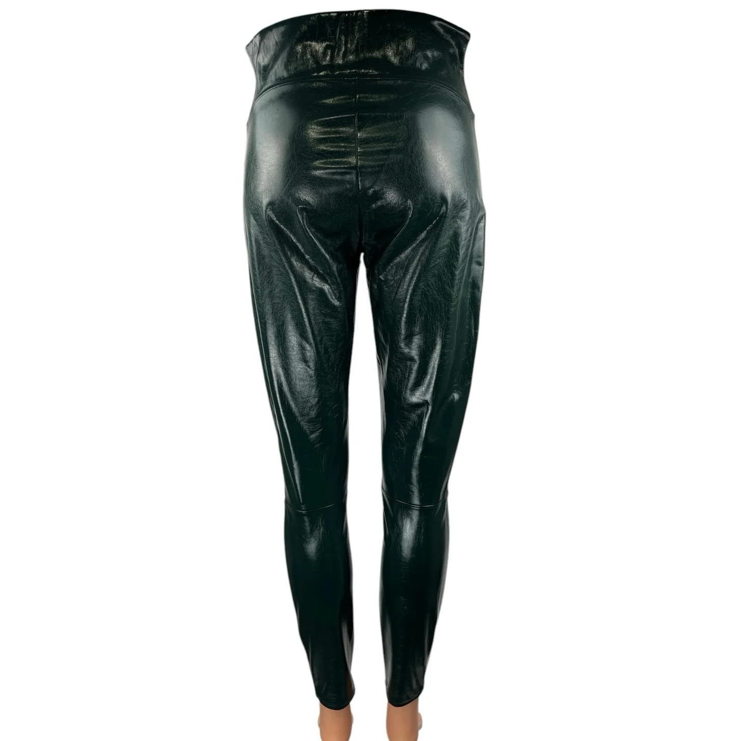 Spanx Green Faux Patent Leather Skinny High Waist Trousers Leggings Pants Size M - Image 3