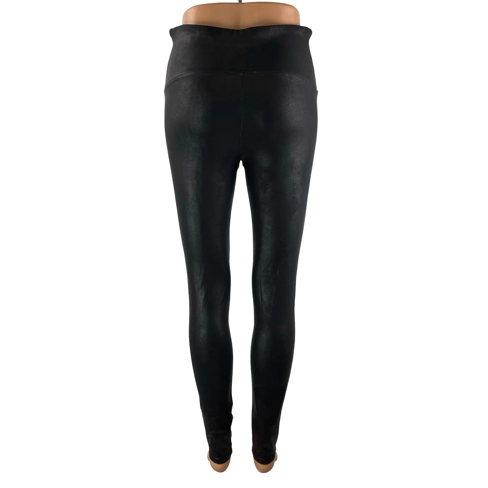 Spanx Women's Black Faux Vegan Leather High Rise Skinny Moto Leggings Pants Sz L - Image 4