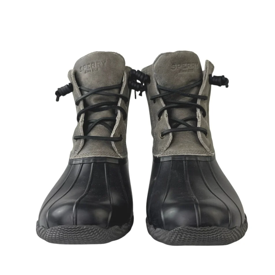 Sperry Saltwater Women's Grey/Black Leather Lace Up Ankle Rain Duck Boots Size 9 - Image 2
