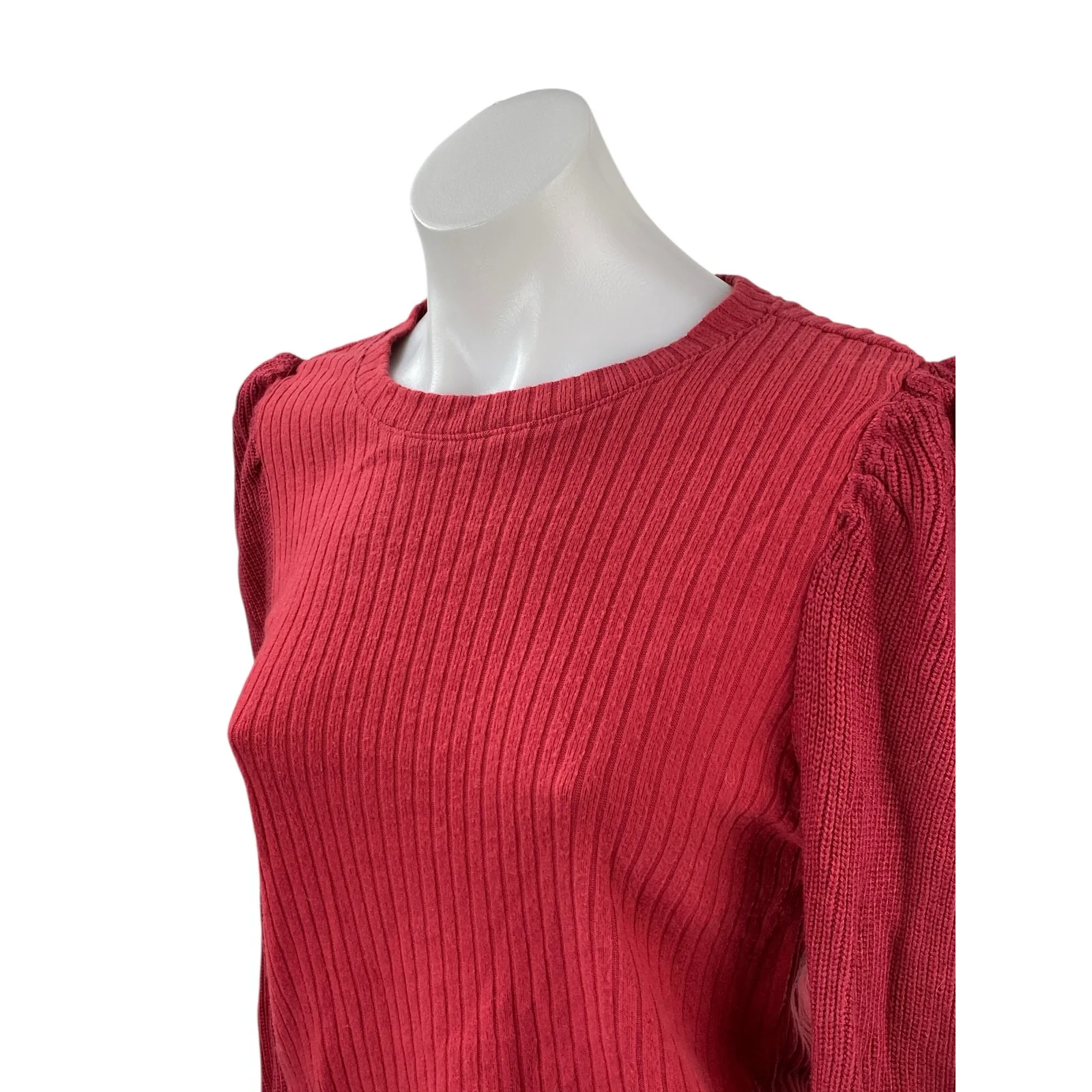 Splendid Women's Red Long Puff Sleeve Ribbed Knit Crew Neck Sweater Top Size S - Image 2