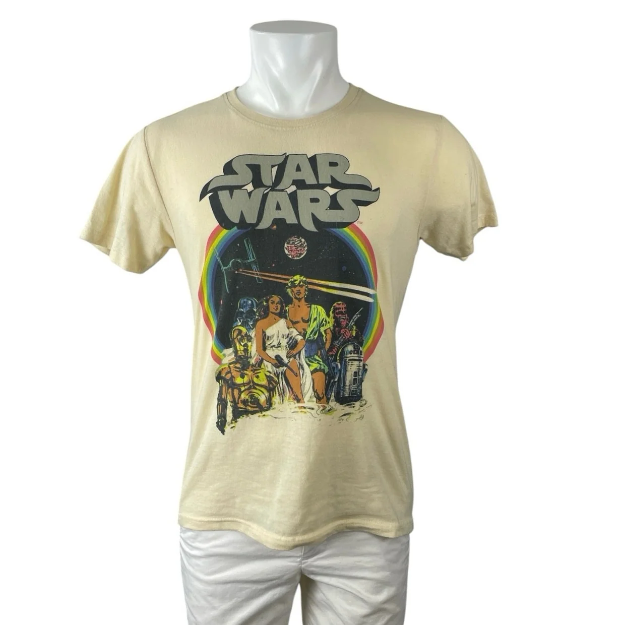Star Wars Men's Cream Retro Rainbow Classic Short Sleeve T Shirt Tee Top Size L