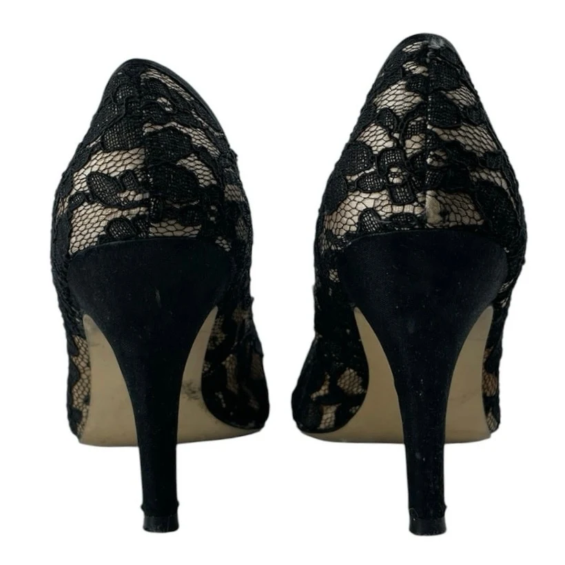 Steve Madden Black Floral Lace Bow Slip On Almond Toe Stiletto Heels Pumps Sz 7 - Image 3