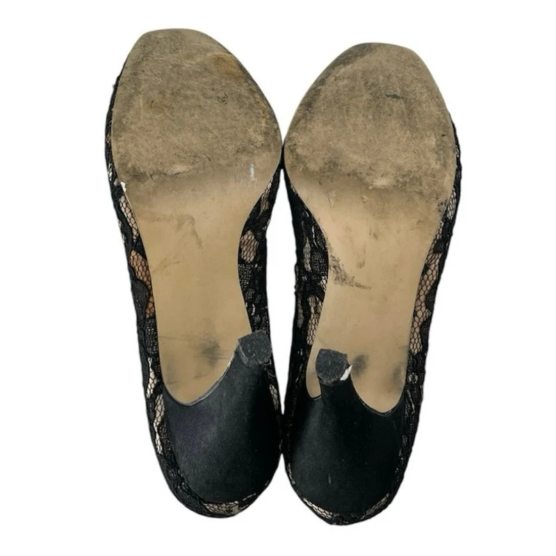 Steve Madden Black Floral Lace Bow Slip On Almond Toe Stiletto Heels Pumps Sz 7 - Image 4