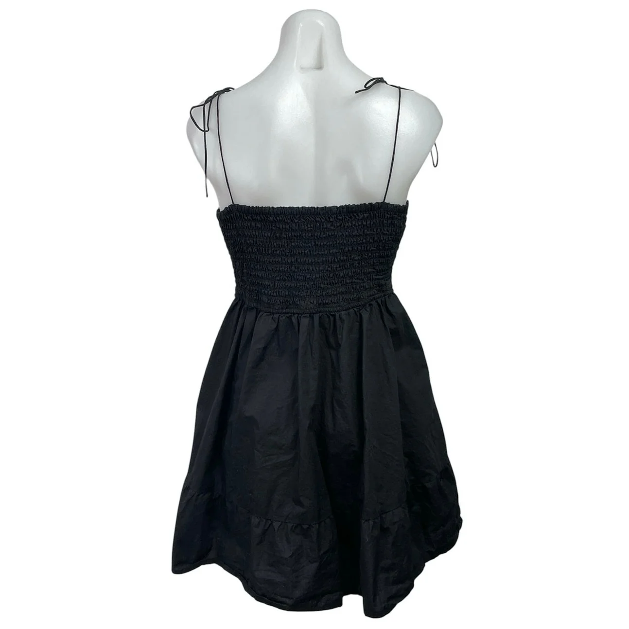 Steve Madden Black Tie Strap Sleeveless Smocked Fit & Flare Mini Dress Size L - Image 3