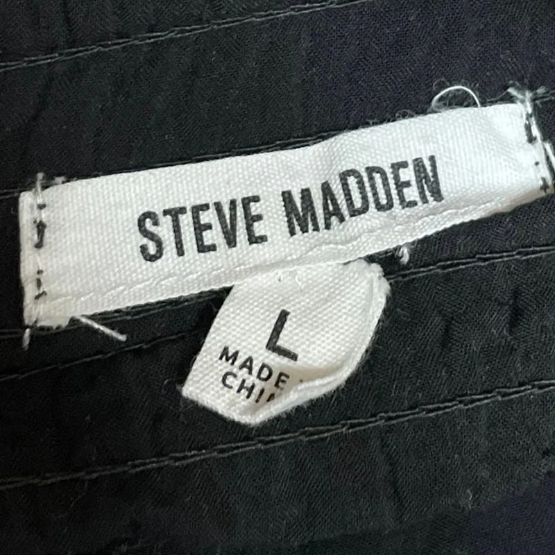 Steve Madden Black Tie Strap Sleeveless Smocked Fit & Flare Mini Dress Size L - Image 4
