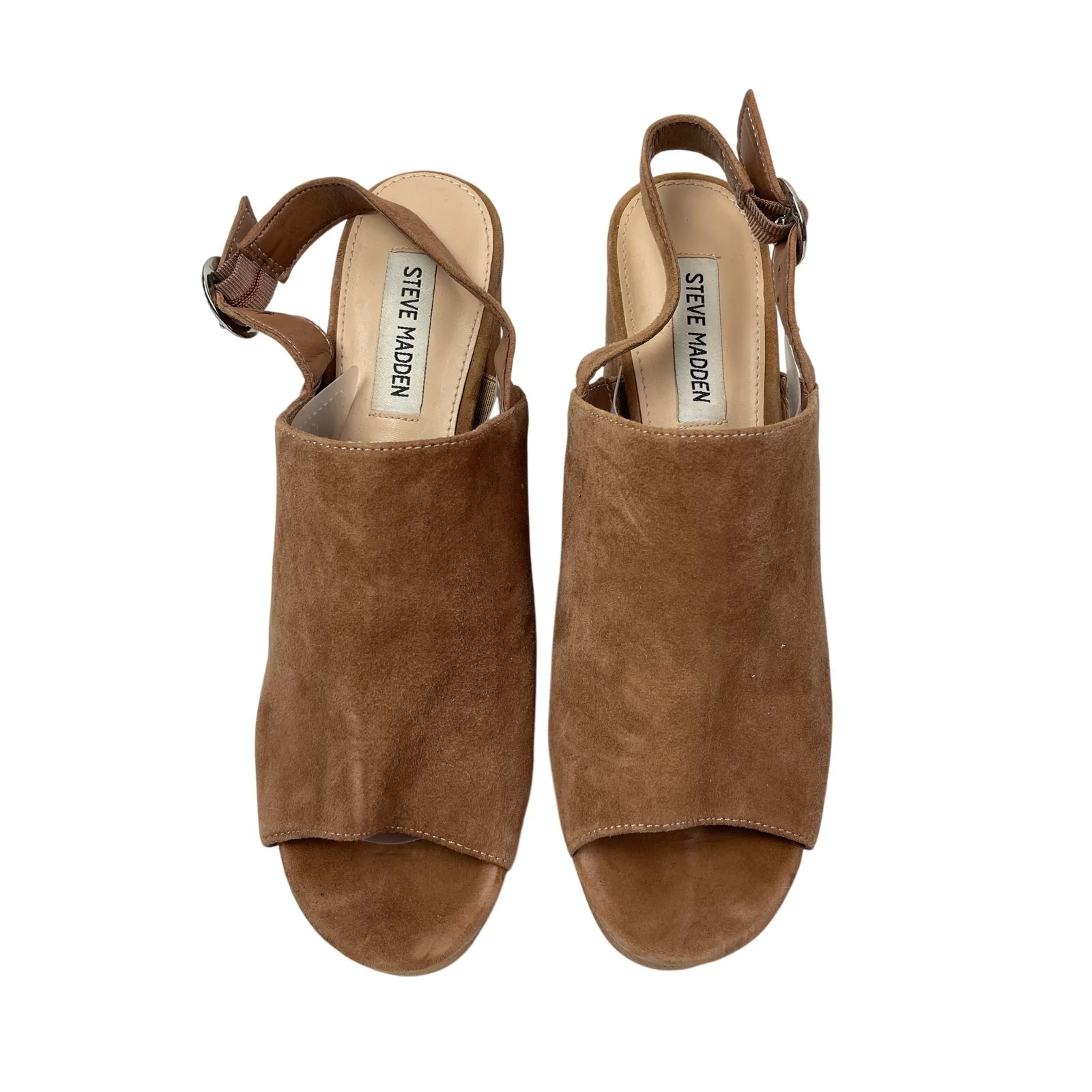 Steve Madden Carter Camel Tan Suede Leather Slingback Platform Sandals Size 10 - Image 2