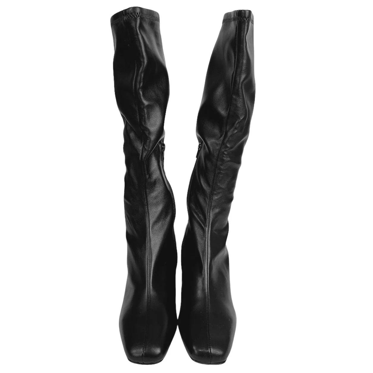 Steve Madden Holly Black Leather Block Heel Knee High Square Toe Boots Size 8.5M - Image 3
