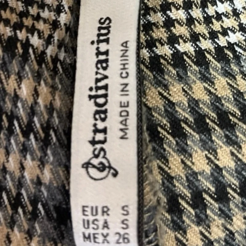Stradivarius Black Beige Houndstooth Plaid High Rise Cropped Dress Pants Size S - Image 4