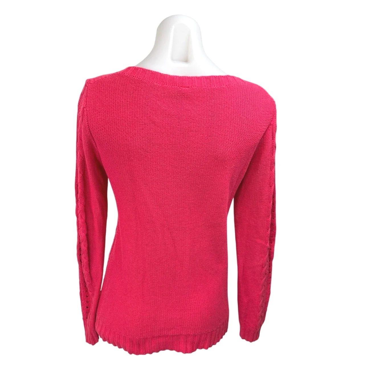 Stradivarius Pink Cable Knit Crochet Long Sleeve Crew Neck Sweater Top Size S - Image 2