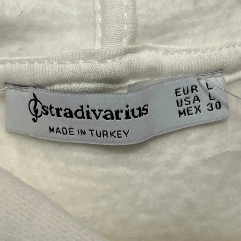 Stradivarius White Fleece Sleeveless Hooded Hoodie Drawstring Sweater Top Size L - Image 3