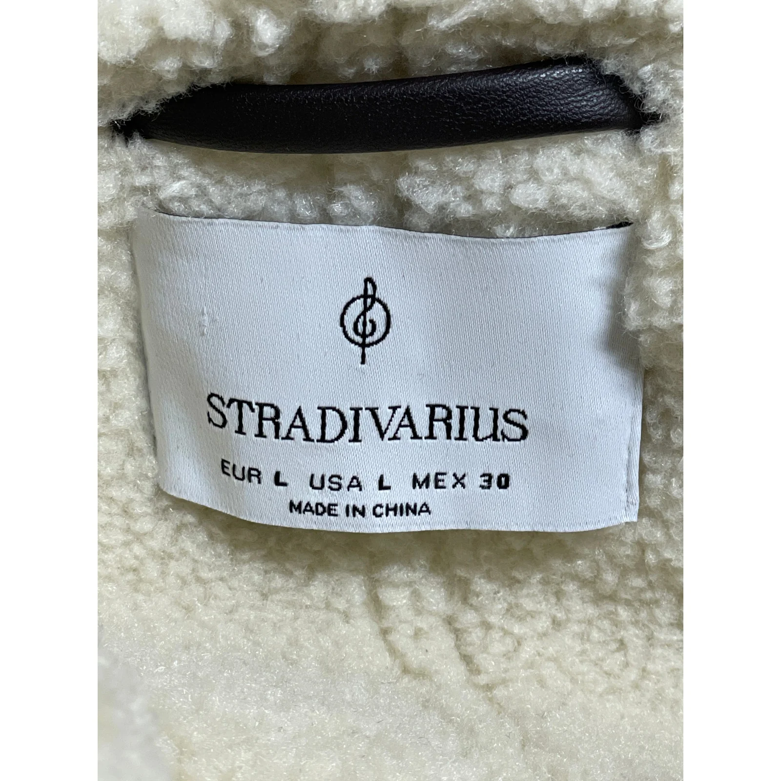 Stradivarius Women's Brown Fleece Sherpa Hoodie Full Zip Faux Leather Jacket L - Image 6