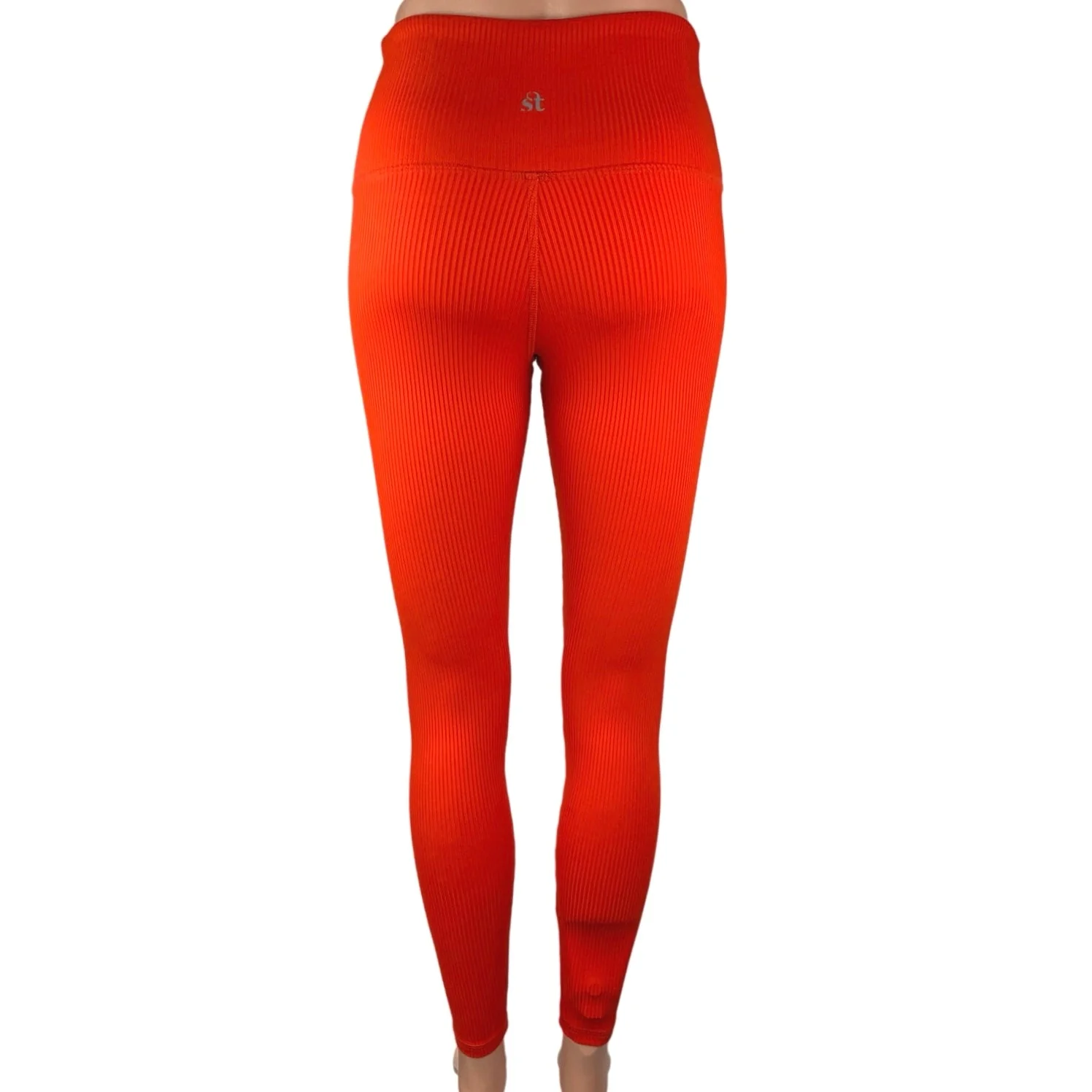 Strut This Women's Red Ribbed Mid Rise Pull One Athletic Leggings Pants One Size - Image 3