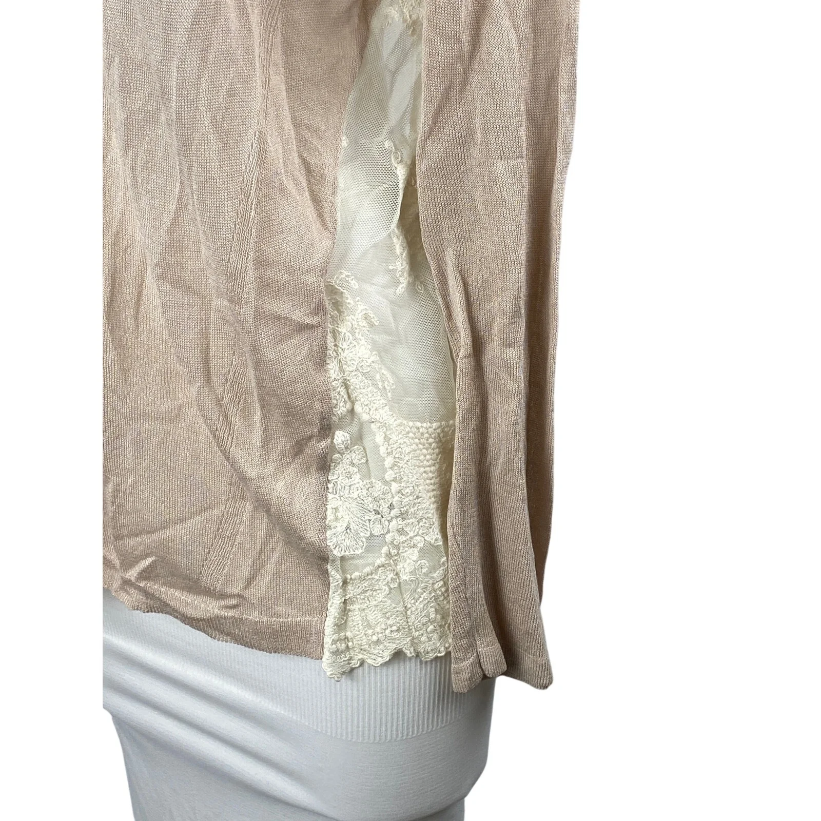 Style & Co Lace Embroidery Patchwork V Neck Long Sleeve Cardigan Sweater Top L - Image 2