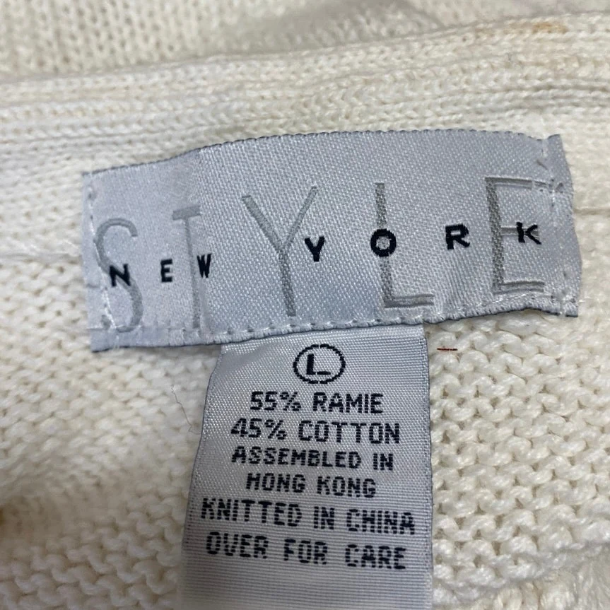 Style New York Cream Long Sleeve 3D V Neck Tassel Mini Sweater Dress Size L - Image 4