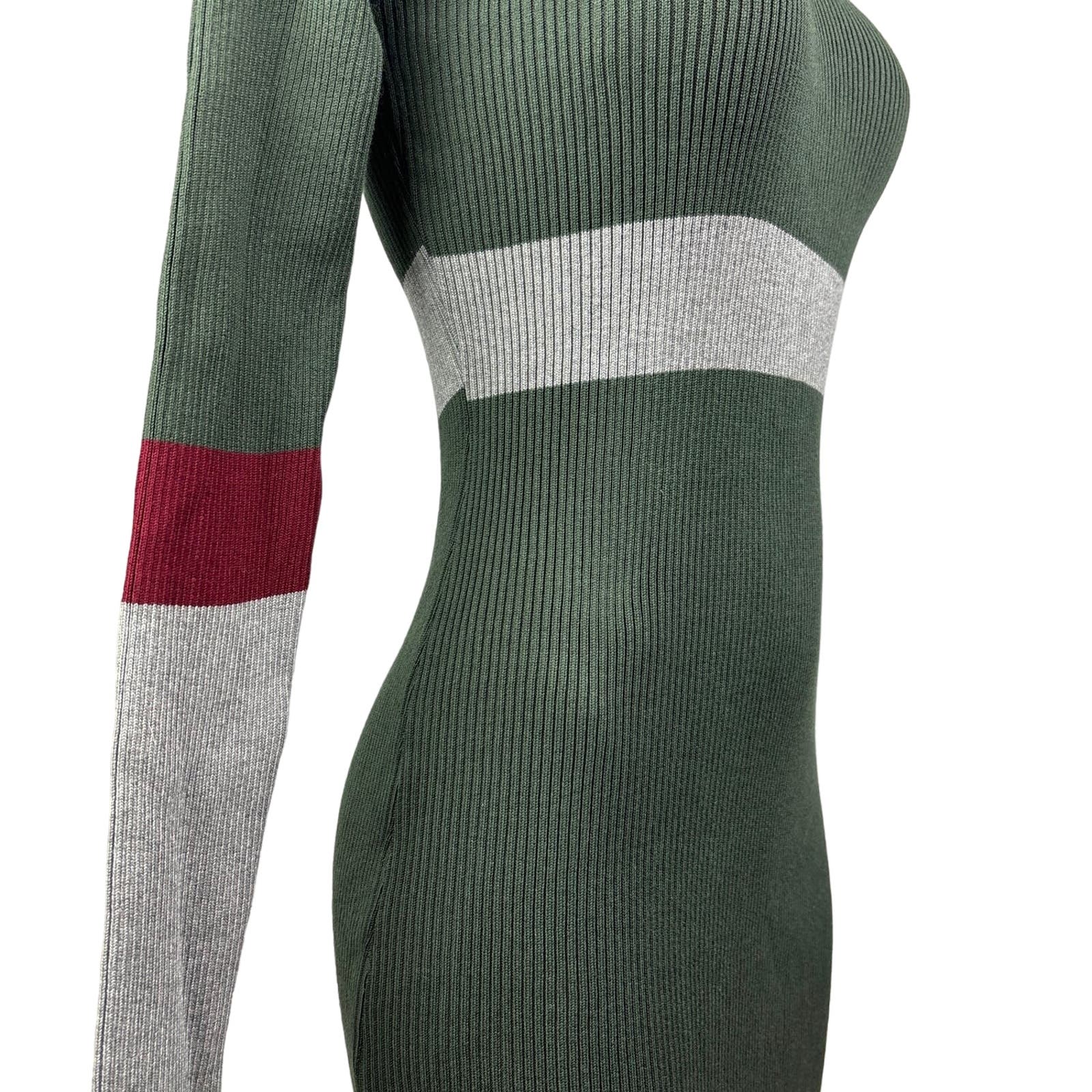 Sundays Soho NWT $79 Green Ribbed Knit V Neck Colorblock Bodycon Midi Dress S - Image 6