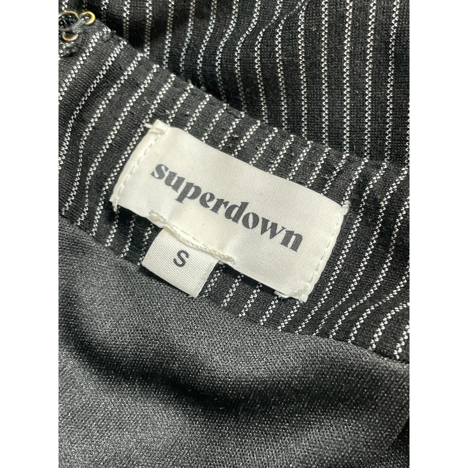 Superdown Black White Pinstriped Faux Pocket High Waist Pencil Mini Skirt Size S - Image 5