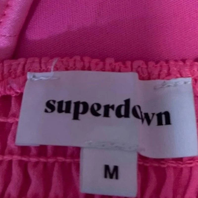 Superdown Pink Sleeveless Smocked Notch Cami Camisole Tank Crop Blouse Top Sz M - Image 3