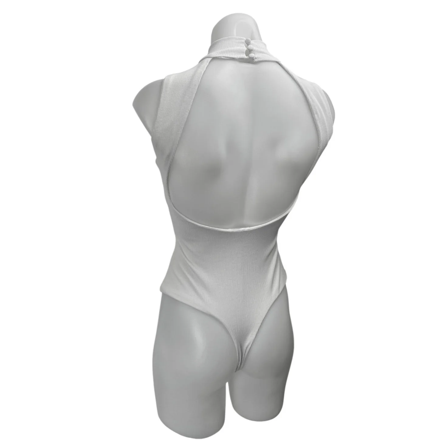 Superdown White Sleeveless Open Back Rib Knit Turtleneck Tank Bodysuit Top XS - Image 2