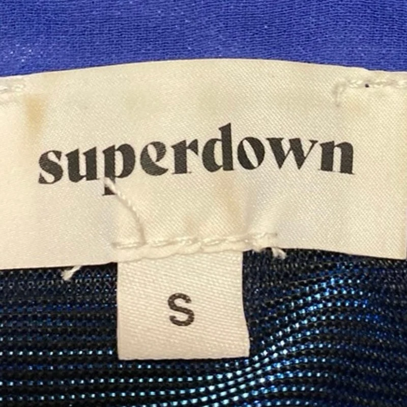 Superdown Womens Blue Metallic Mesh Long Sleeve Sheer Button Down Shirt Top Sz S - Image 3