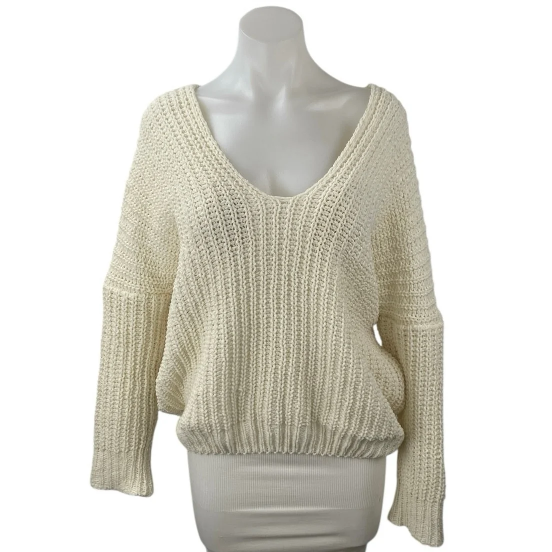 Superdown Women's Cream White Chunky Knit Batwing Long Sleeve Sweater Top Sz S
