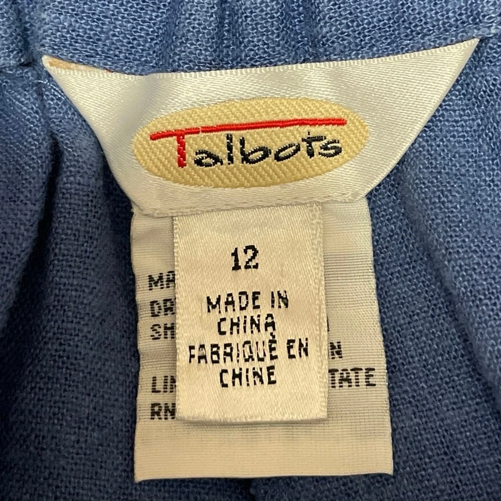 Talbots Blue Linen Blend Elastic Waist Straight Wide Leg Trousers Pants Size 12 - Image 4