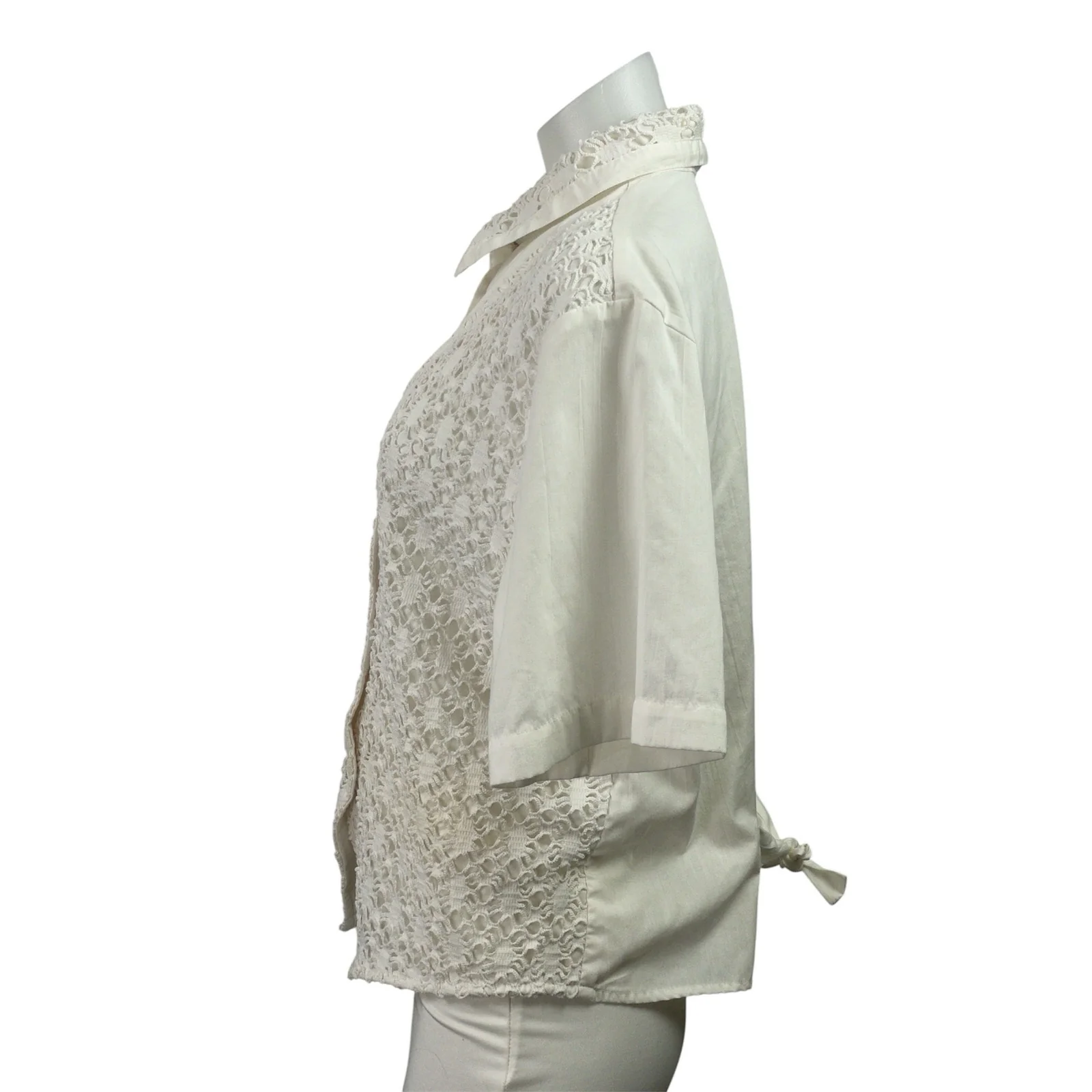 Tapestry Women's White Short Sleeve Lace Crochet Overlay Shirt Blouse Top Size L - Image 2
