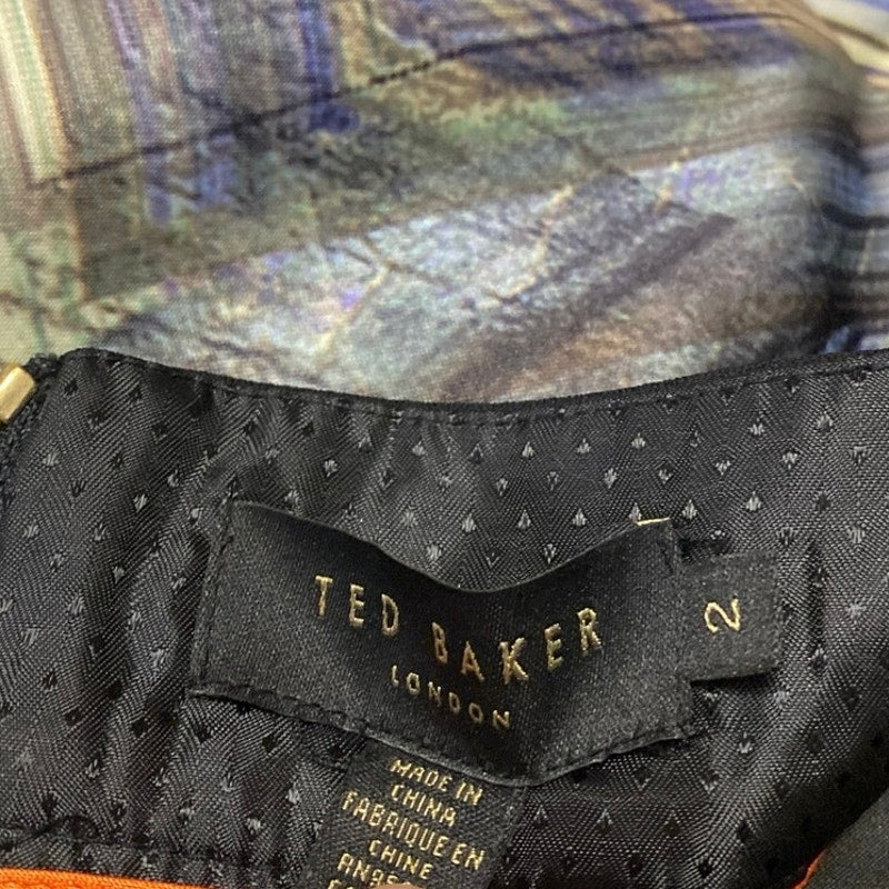 Ted Baker Lucilia Parquet Multicolor Geometric Faux Wrap Pencil Mini Skirt Sz 2 - Image 5