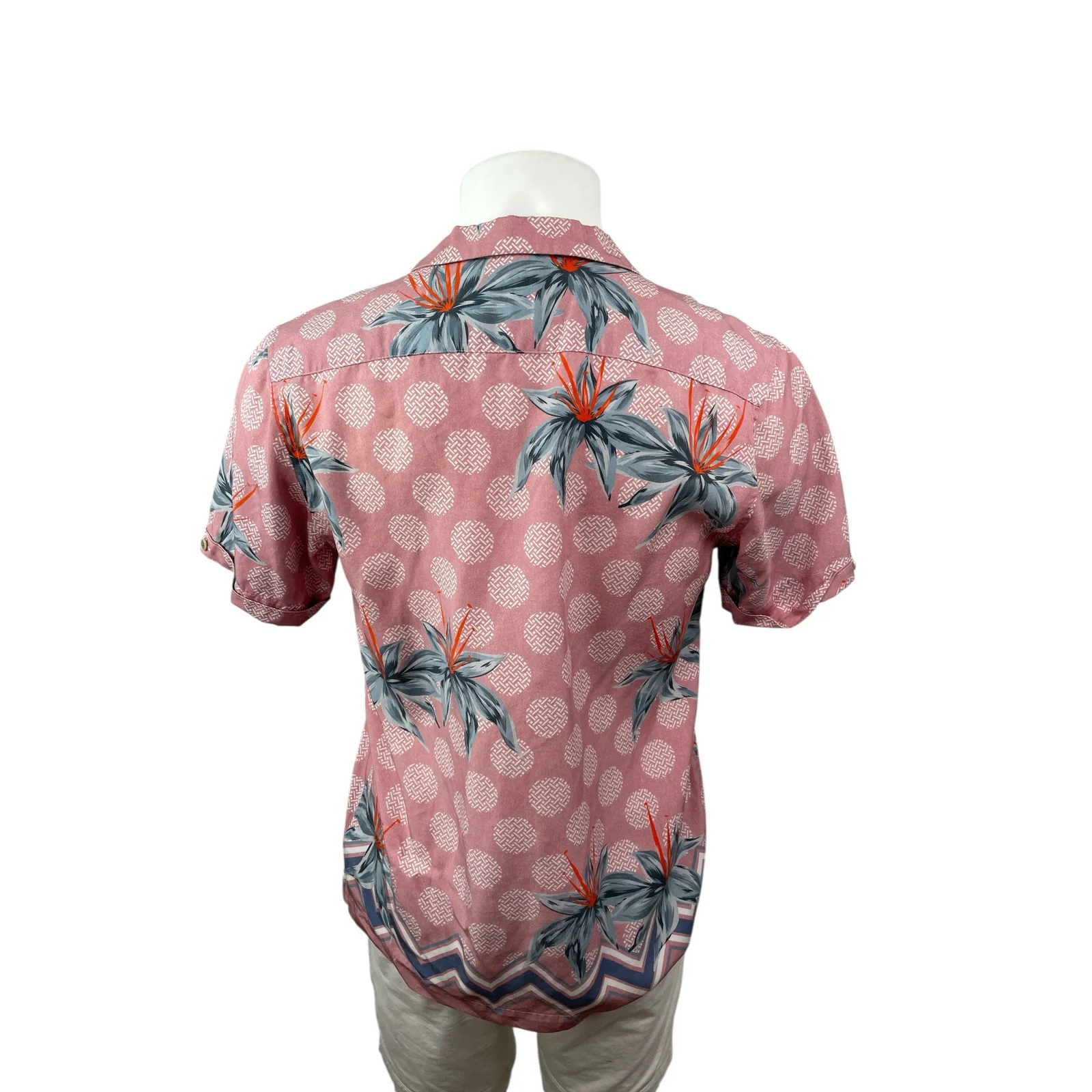 Ted Baker Men's Red Floral Polka Dots Short Sleeve Button Down Shirt Top Size M - Image 4