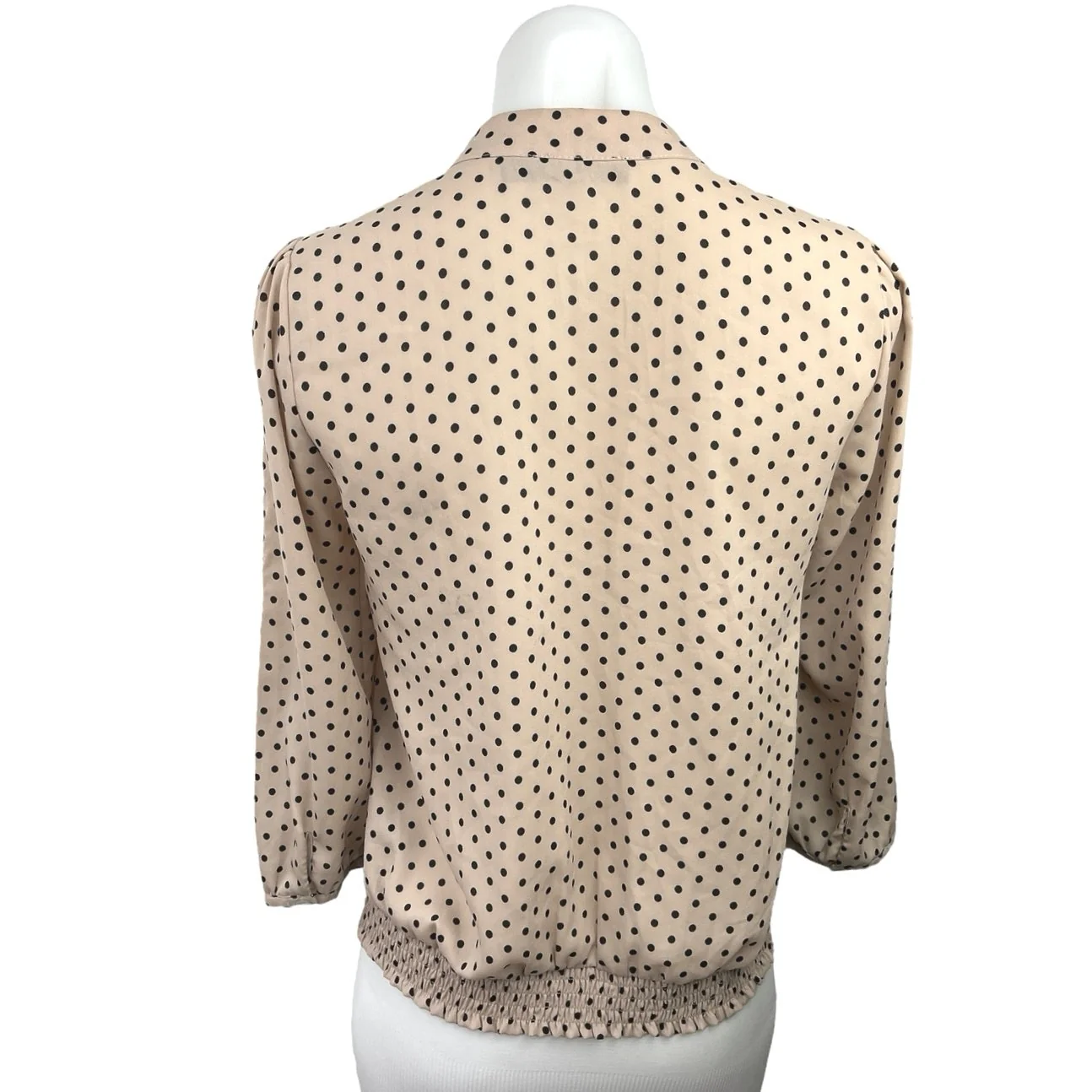 The Limited Beige Tan Polka Dots Tie Neck Bow 3/4 Sleeve Career Blouse Top Sz XS - Image 2