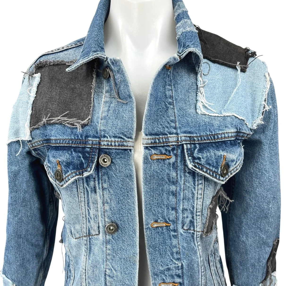 The Ragged Priest Women's Blue Patchwork Oversized Denim Jean Jacket Size S - Image 4