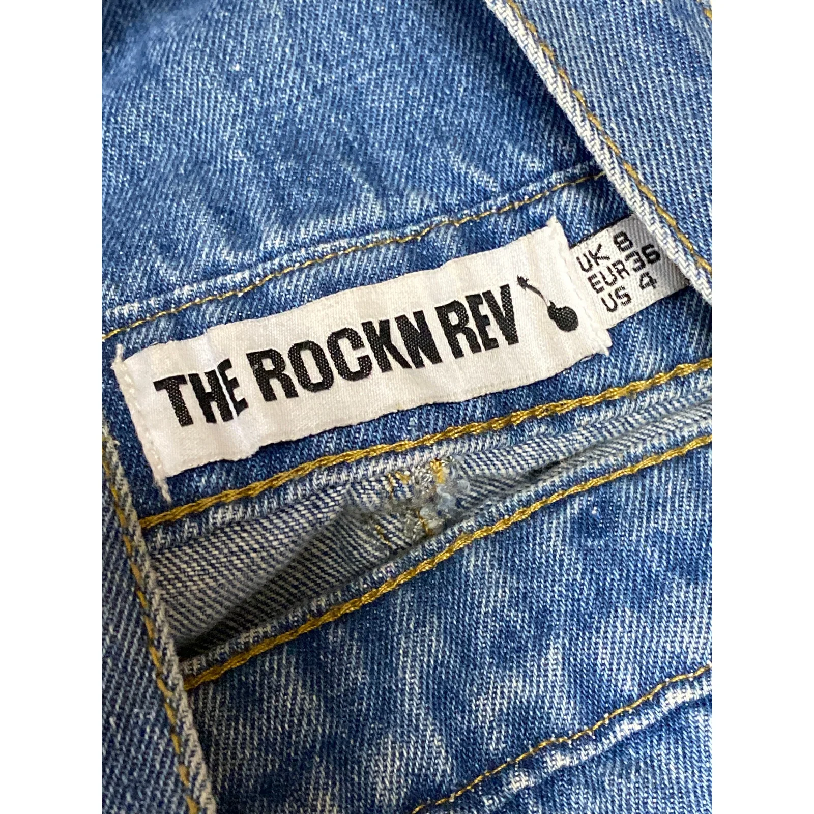 The Rockn Rev Womens Blue Denim Distressed Overall Jeans Jumpsuit Romper Size 4 - Image 4