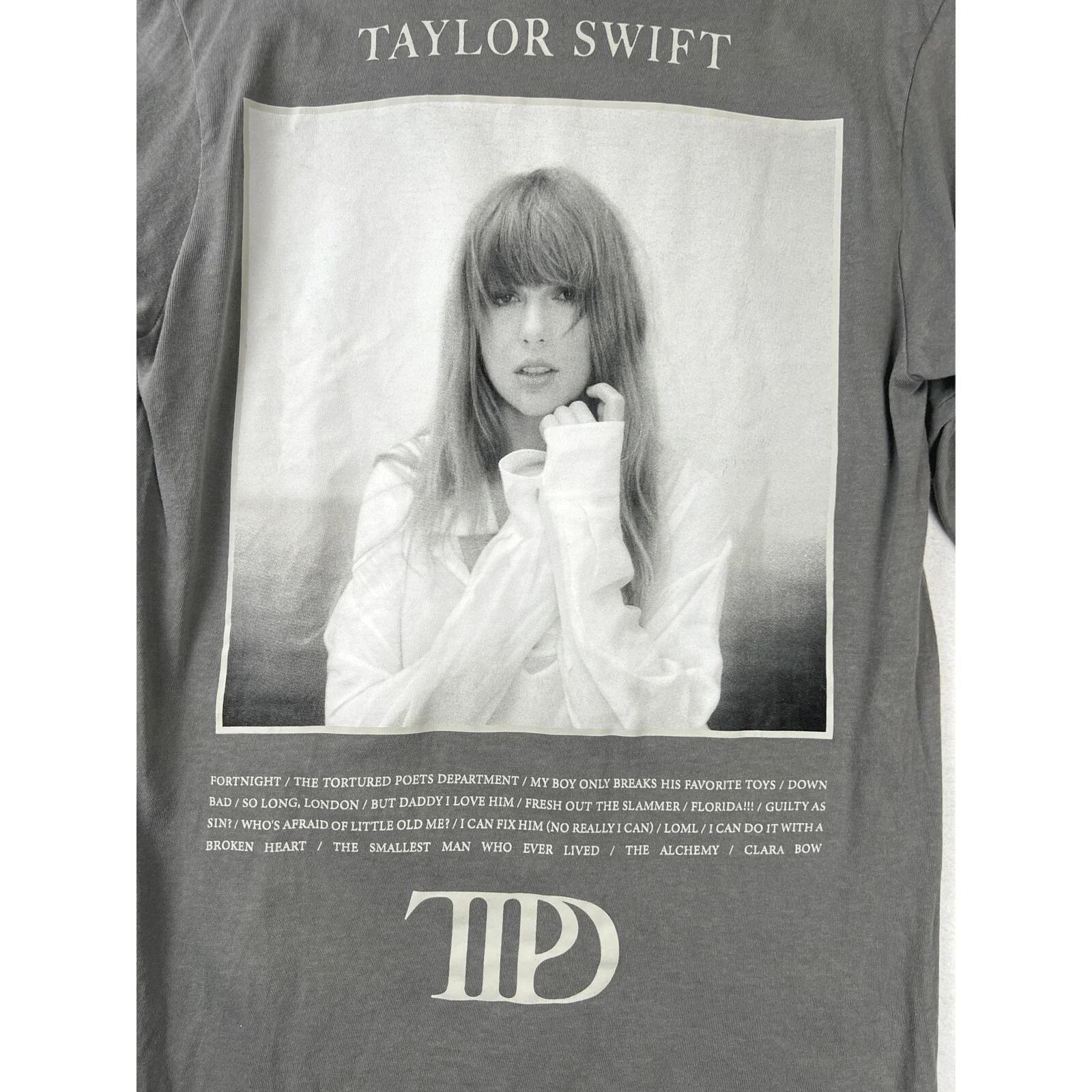 The Tortured Poets Dept Gray White Taylor Swift Concert Tour Sweatshirt Top Sz S - Image 3