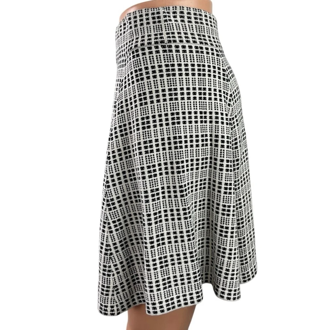 Theory Black White Geometric Knit Pleated High Waist Flare A Line Mini Skirt S - Image 2