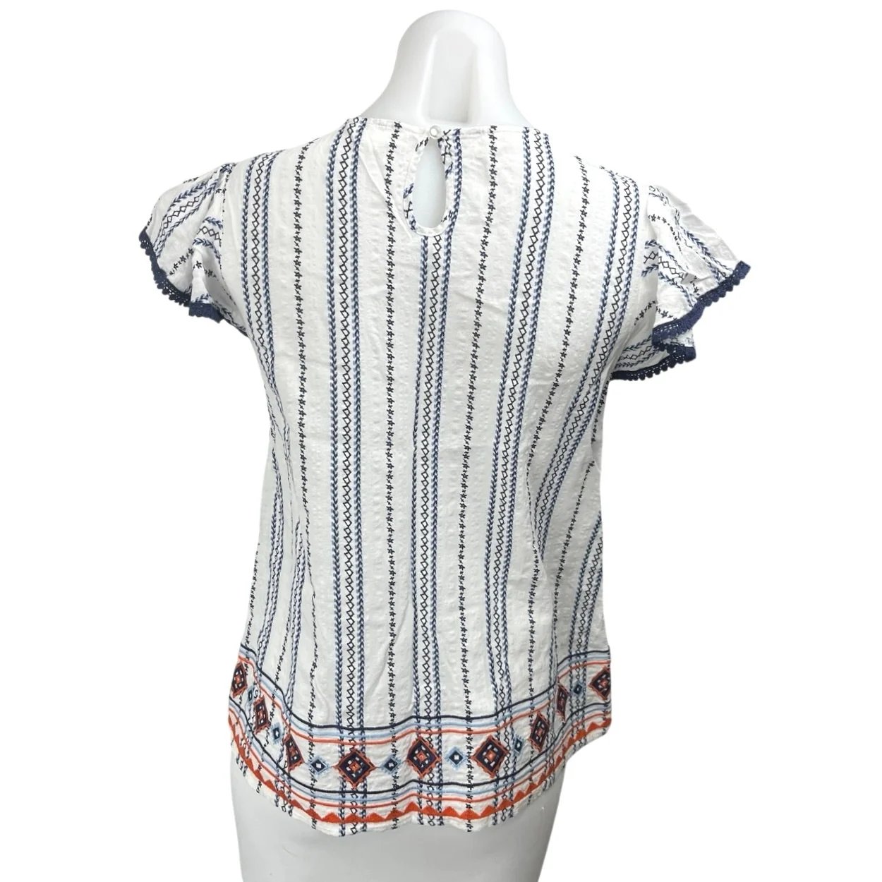 THML Bogo White Blue Striped Embroidered Short Flutter Sleeve Blouse Top Size S - Image 2