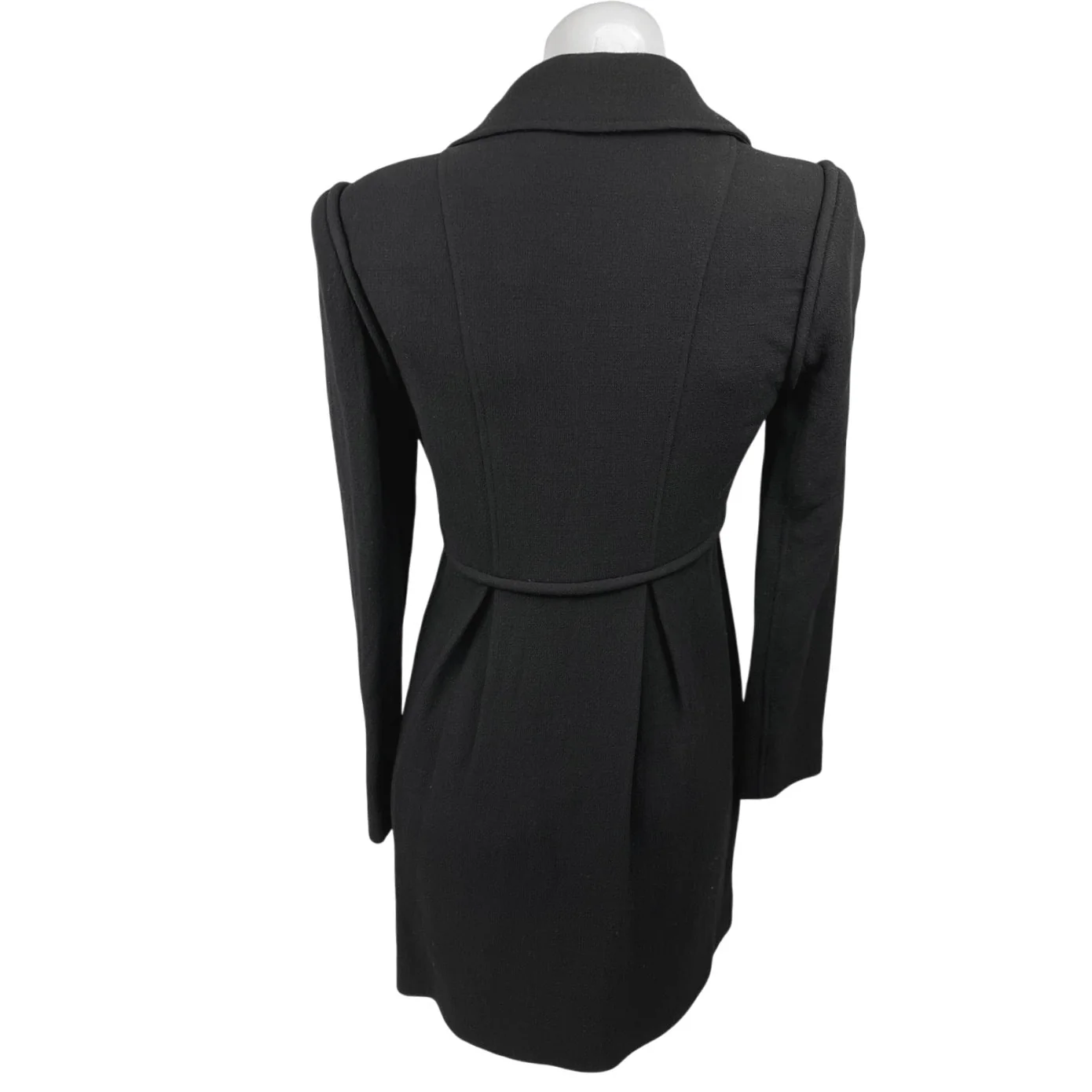 Tibi Black 100% Wool Button Collar Long Sleeve Pleated A-Line Shirt Dress Size 2 - Image 2
