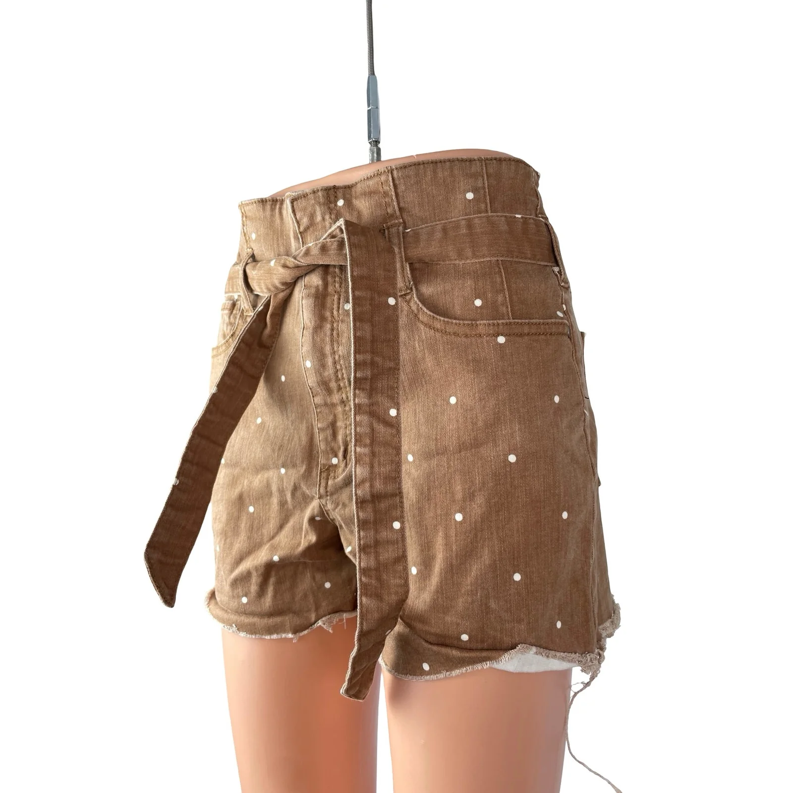 Tinsel Women's Brown Polka Dots High Rise Tie Belted Denim Jean Shorts Size 29 - Image 2