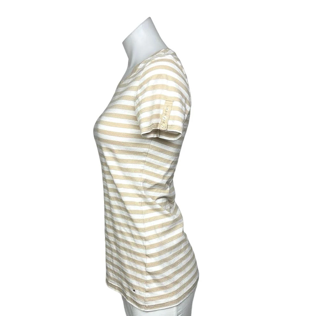 Tommy Hilfiger Cotton Beige Striped Short Sleeve Crew Neck T-Shirt Top Size M - Image 2